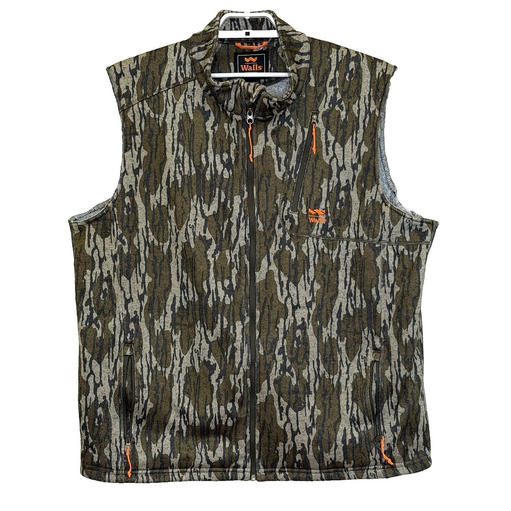 Wall's Outdoors Hunting Vest Mens Size 2XL Treebark Camo Full Zip Fleece Lined